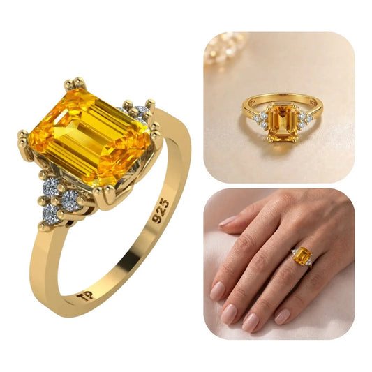 Anel Vintage Clássico Prata 925 Dourada Ouro 18k Citrino