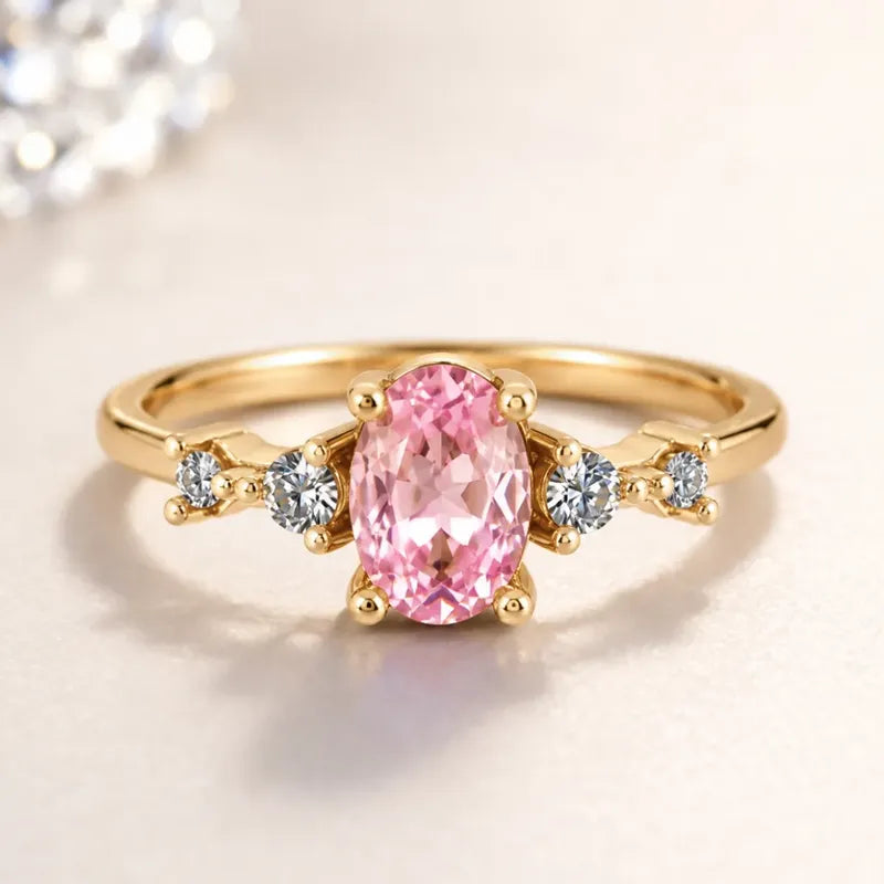 Anel London Prata 925 Dourada Ouro 18k - Safira Rosa 12