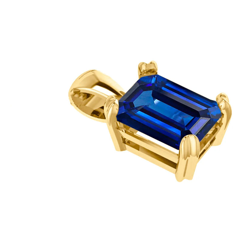 Pingente Safira Azul Retangular - Prata 925 Dourada 18k Azul