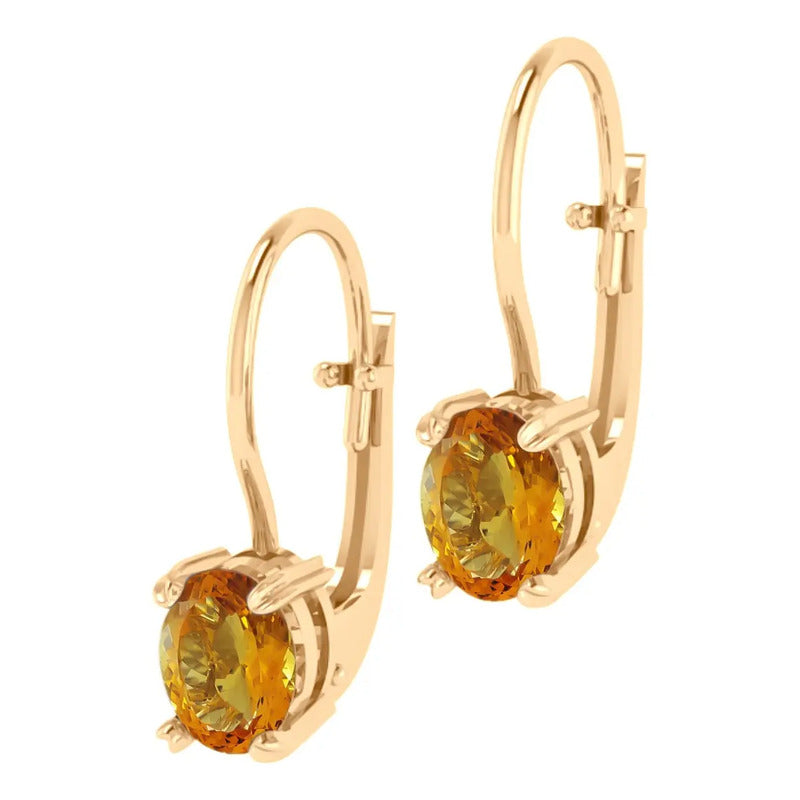 Brinco Trava Prata 925 Dourada 18k - Citrino Oval Amarelo