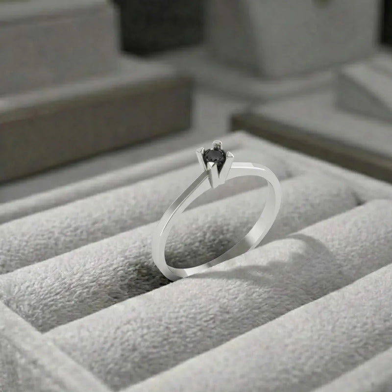 Anel Solitário De Prata 925 Black Onix - Exclusivo