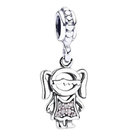 Berloque Pingente Menina Zirconias Pura Prata 925- Exclusivo
