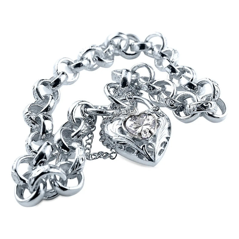 Pulseira Prata 925 Elo Portugues Pedras - Modelo Exclusivo