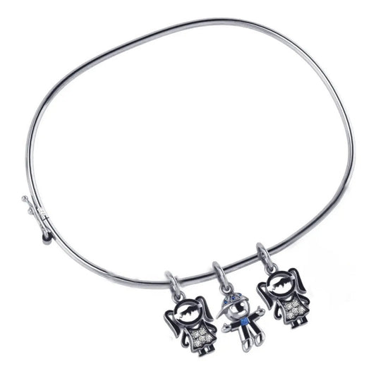 Pulseira Bracelete Prata 925 Rígido - 2 Meninas E 1 Menino 19 Cm