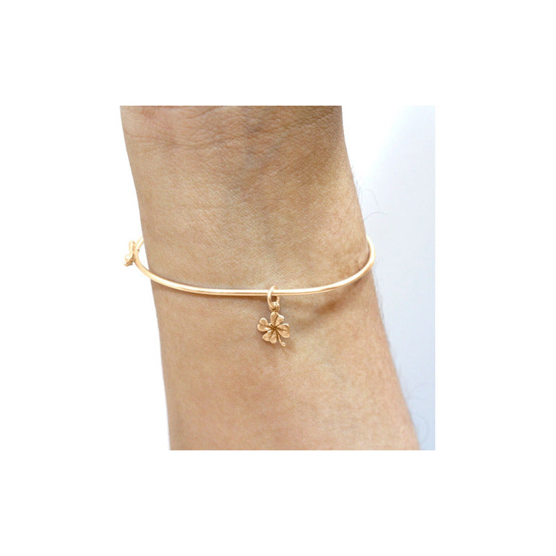 Pulseira Bracelete Rígido Prata 925 Dourada 18k- Trevo Sorte