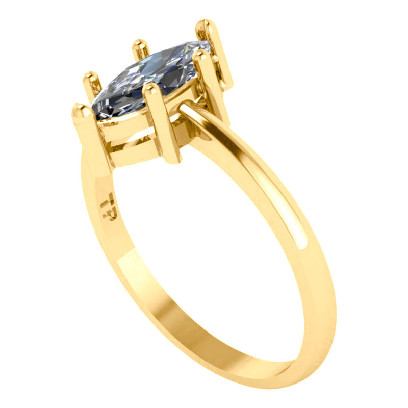 Anel Navete Prata 925 Dourada Ouro 18k - Zircônia