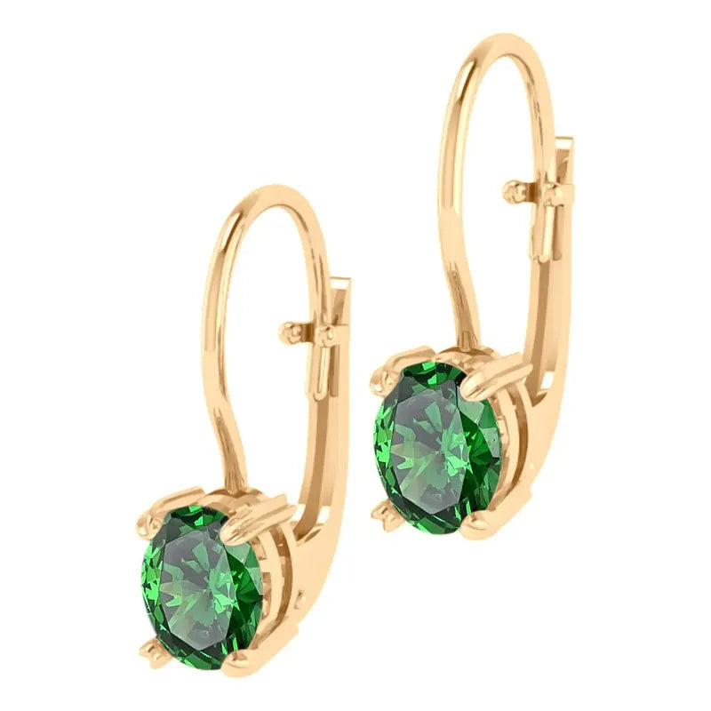 Brinco Trava Pura Prata 925 Dourada 18k - Esmeralda Oval   Verde