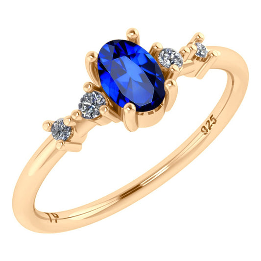 Anel London De Prata 925 Dourada Ouro 18k - Safira