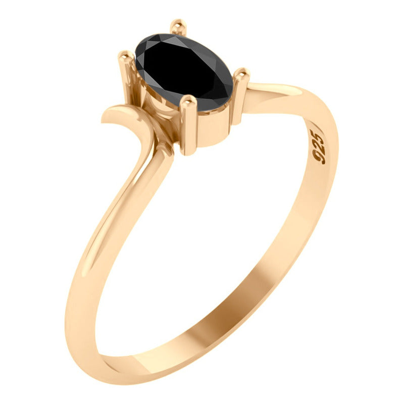 Anel Roma Solitário Prata 925 Dourada Ouro 18k- Black Onix