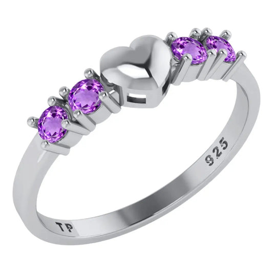 Anel Prata 925 Coração - Beleza Radiante Roxo