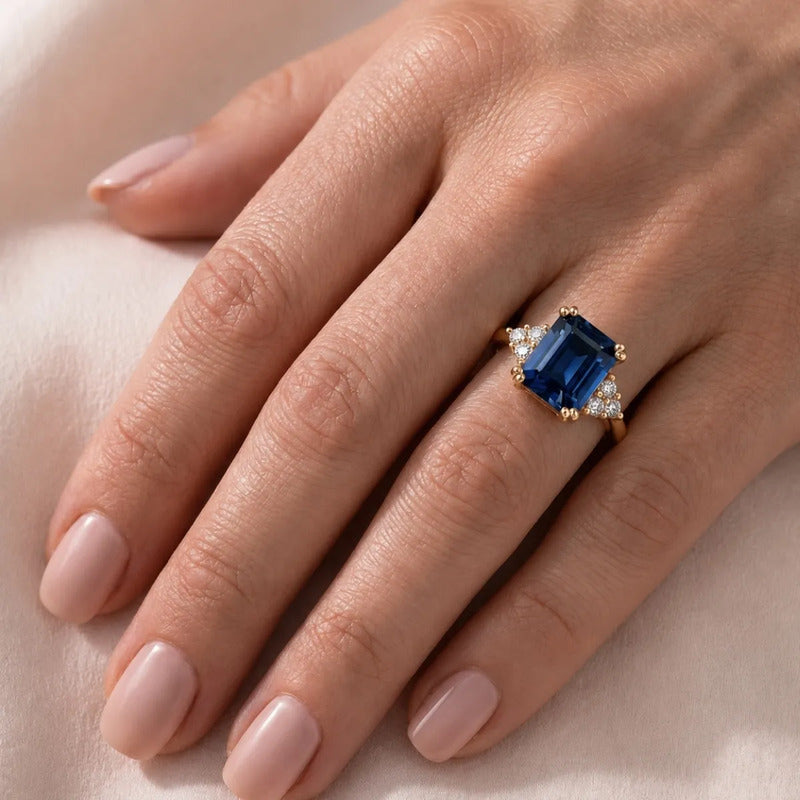 Anel Vintage Clássico Prata 925 Dourada 18k Safira