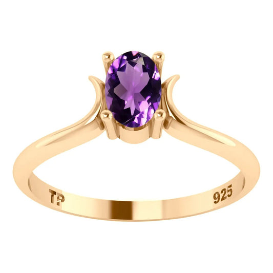 Anel Roma Solitário Prata 925 Dourada Ouro 18k- Ametista