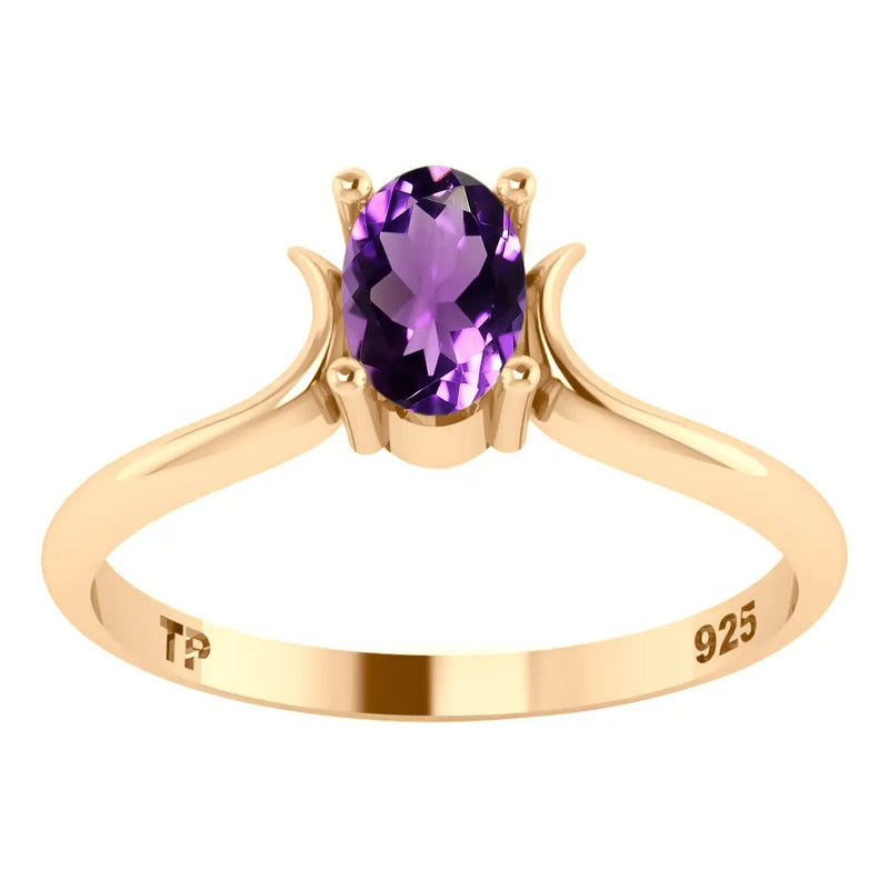 Anel Roma Solitário Prata 925 Dourada Ouro 18k- Ametista