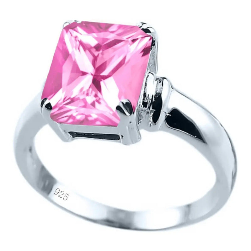 Anel Safira Rosa Prata 925 Vintage - Tudo Prata