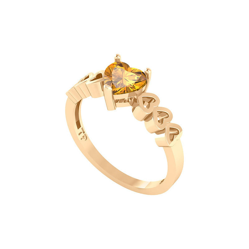 Anel Luxo Coração Prata 925 Dourada A Ouro 18k - Citrino
