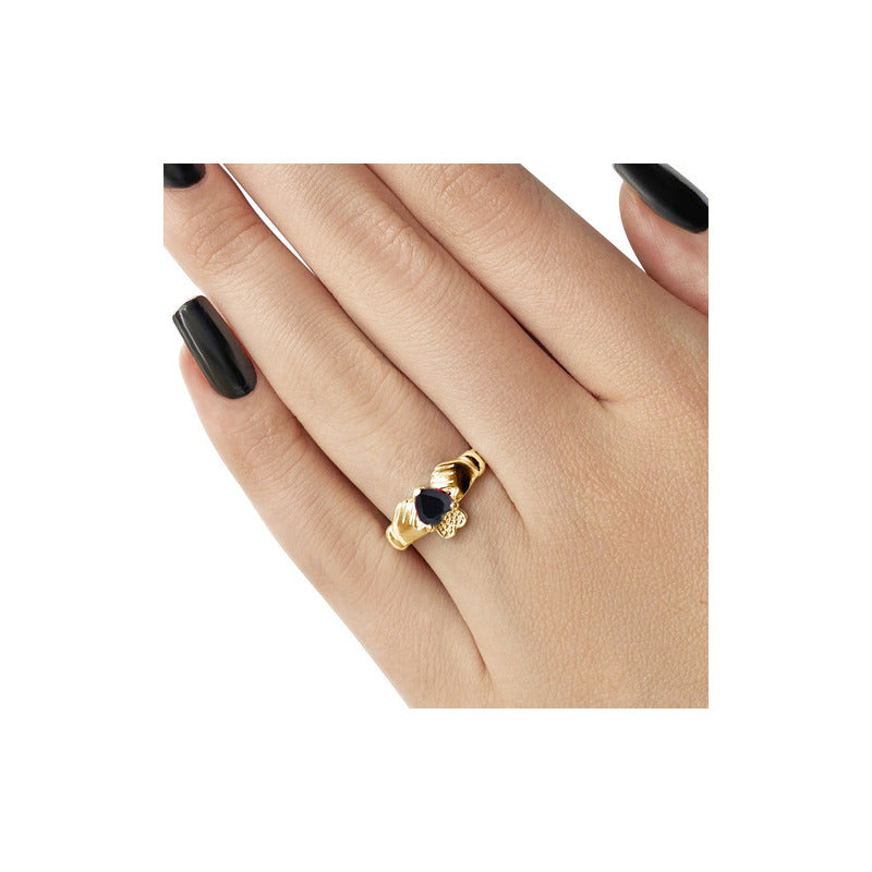 Irish Claddagh Ring 925 Silver 18k Gold - Black Onyx