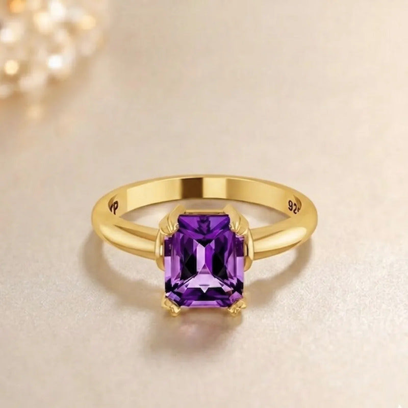 Anel Vintage Ametista Prata 925 Dourada 18k Feminino