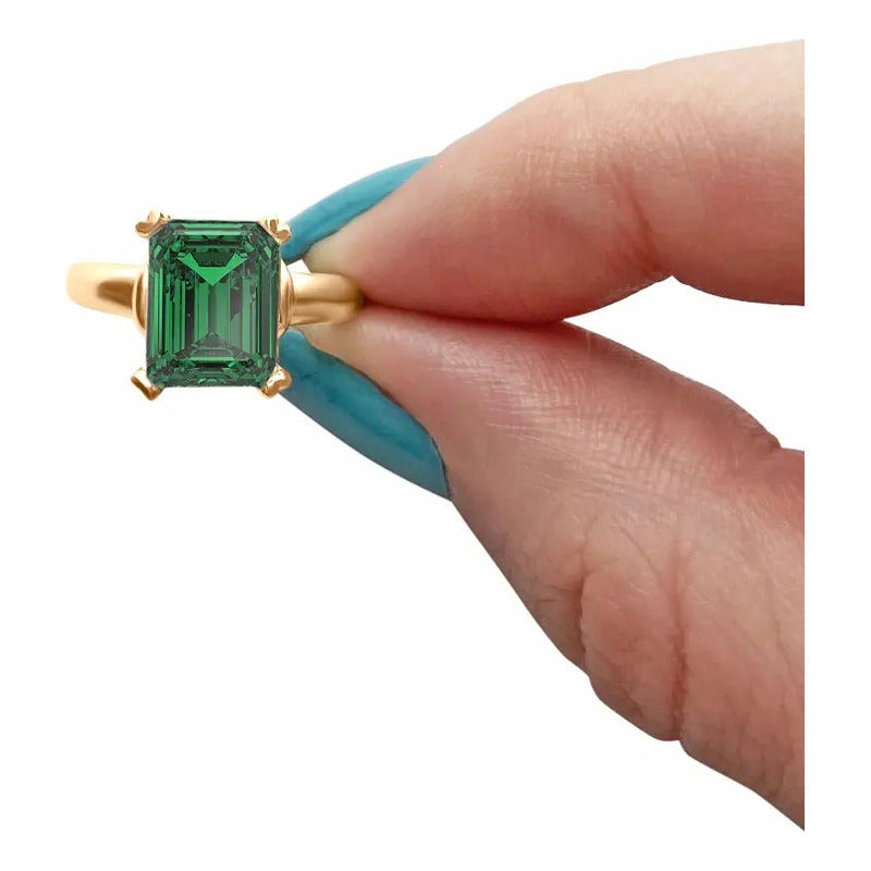 Kit Anel E Brinco Vintage Prata 925 Dourada 18k - Esmeralda