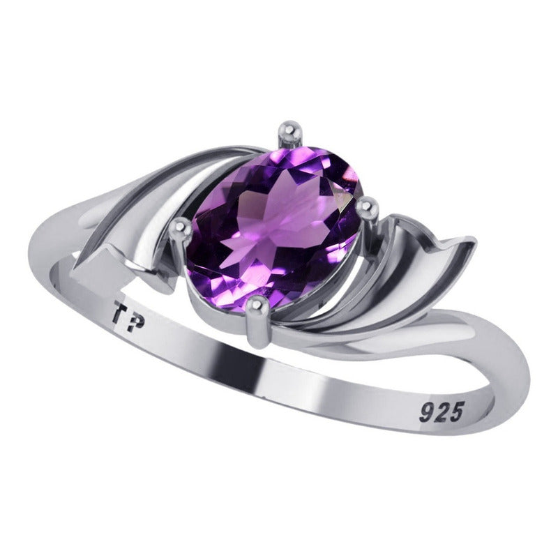 Anel Wings Pedra Roxa Oval Prata 925 - Exclusivo Tamanho 30