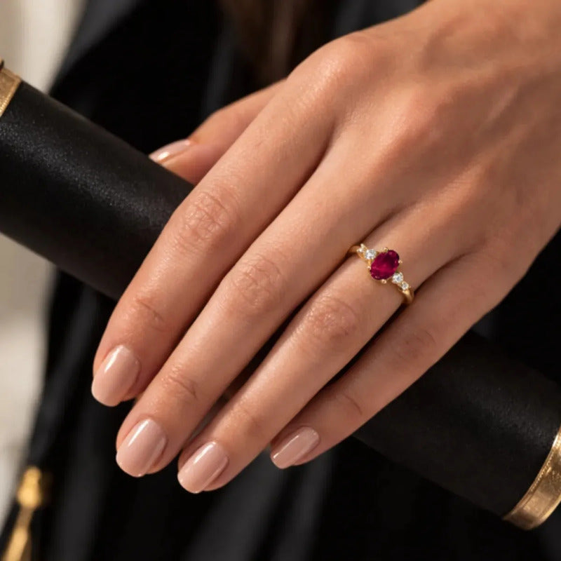 Anel Formatura Feminino Prata 925 Dourada 18k + Capelo Rubi 12-13