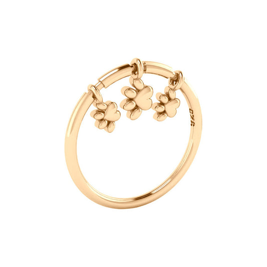 Anel Pingentes Três Patinhas Prata 925 Dourada Ouro 18k