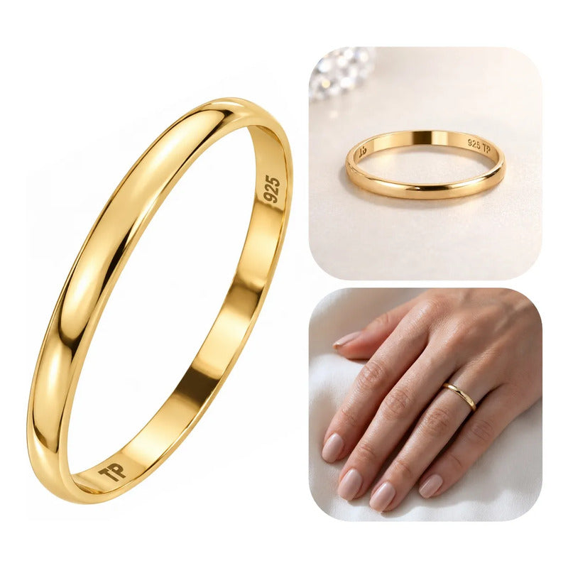 Aliança Lisa Meia Cana Prata 925 Ou Banhada Ouro 18k Prata Dourada 18k 27