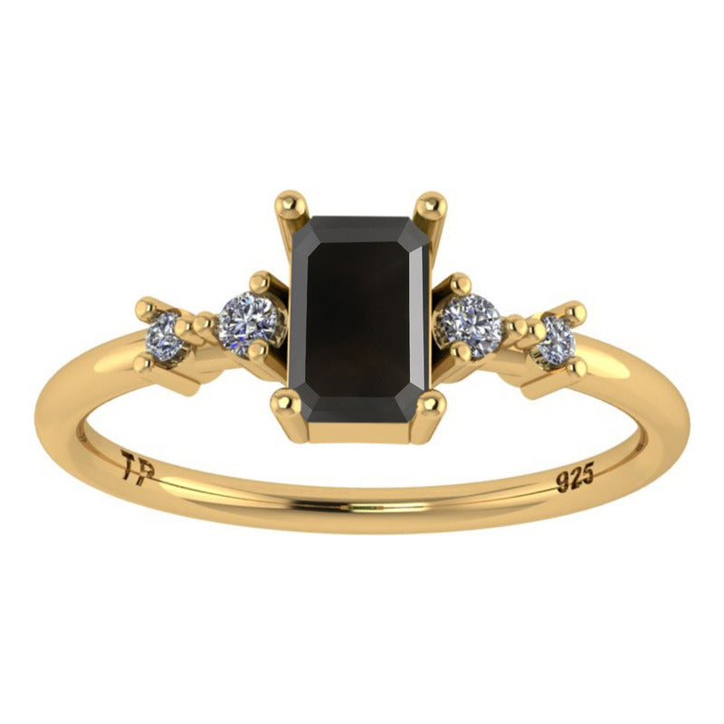 Anel Viena Retangular Prata 925 Dourada 18k - Onix