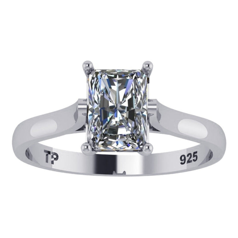 Anel Solitário Prata 925 Zirconia Retangular - Exclusivo