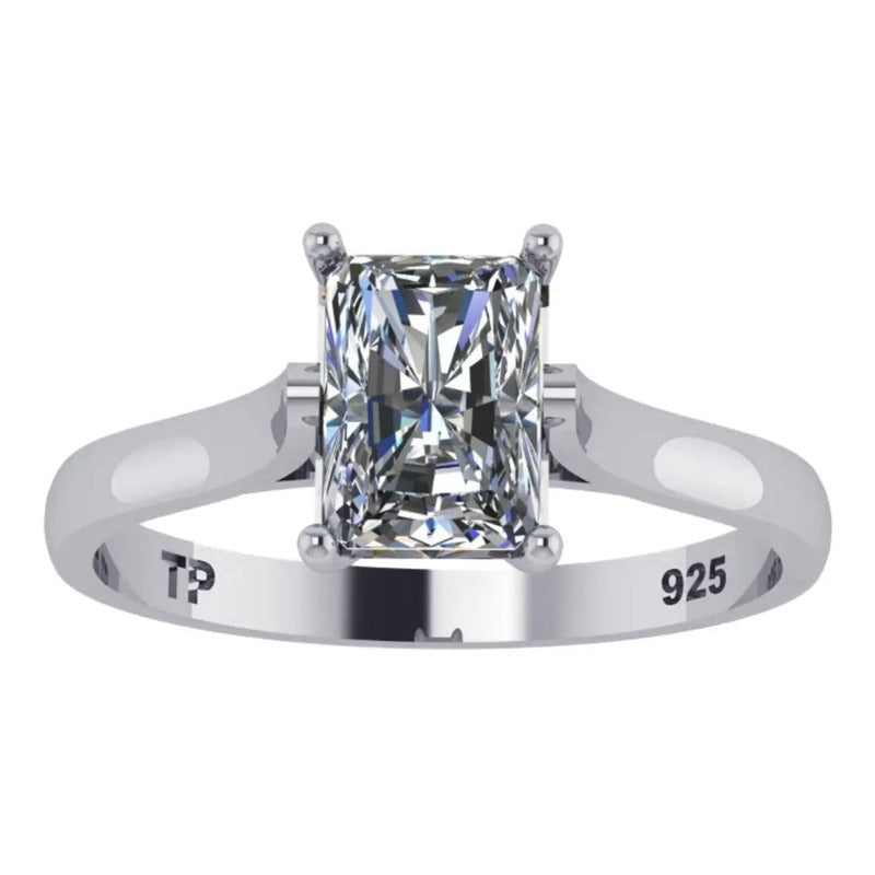 Anel Solitário Prata 925 Zirconia Retangular - Exclusivo