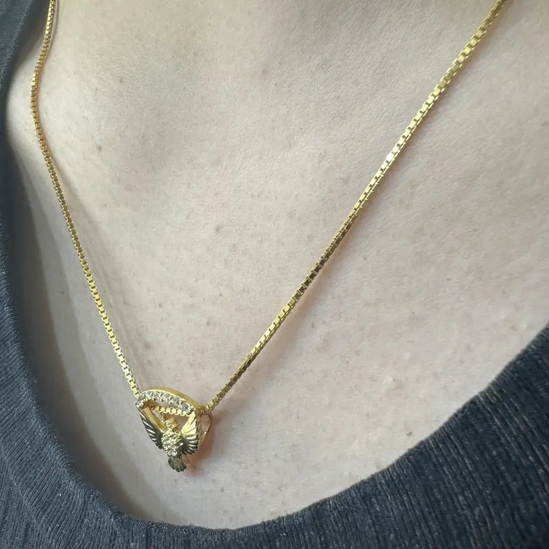 Colar Zircônia Prata 925 Dourada 18k Espirito Santo Dourado