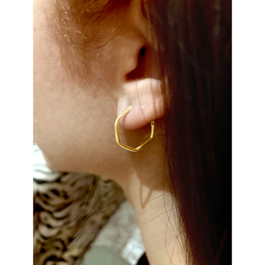 Argola Brinco 18mm Hexagonal Prata 925 Dourada 18k Unissex