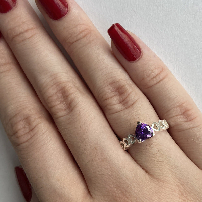 Kit de Anillo y Collar de Plata 925 Corazón de Amatista de Lujo - Exclusivo