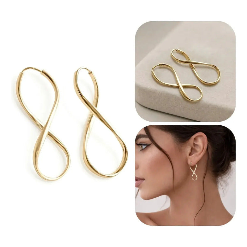 Argola Brinco 3,8cm Infinito Prata 925 Dourada 18k- Feminino