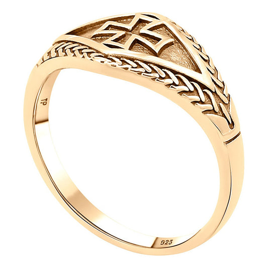 Anel Masculino Cruz De Malta Prata 925 Dourada Ouro 18k