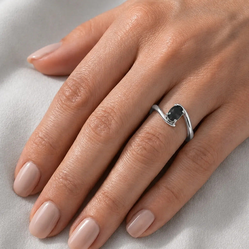 Anel Prata 925 Solitário Miami Black Onix Natural- Exclusivo