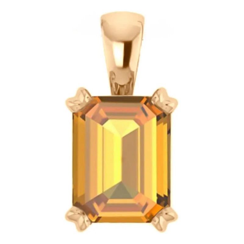 Pingente Retangular Prata 925 Dourada18k - Citrino Amarelo