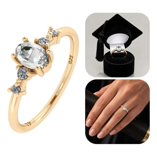 Anel Formatura Feminino Prata 925 Dourada 18k + Capelo Zircônia 28-29