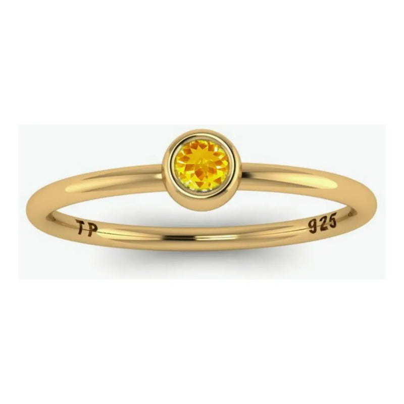 Anel Citrino Garra Inglesa - Prata 925 Dourada Ouro 18k