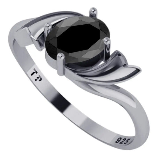 Anel Wings Black Onix Natural Oval Prata 925- Exclusivo