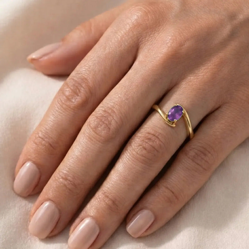 Anel Miami Prata 925 Dourada Ouro 18k- Ametista