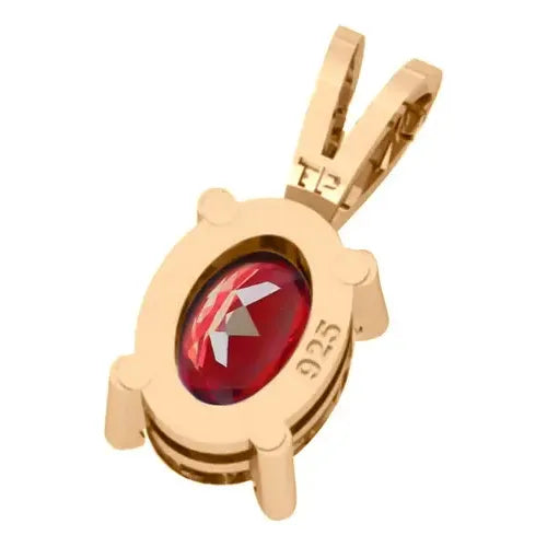 Pingente Oval Prata 925 Dourada 18k - Granada Vermelho