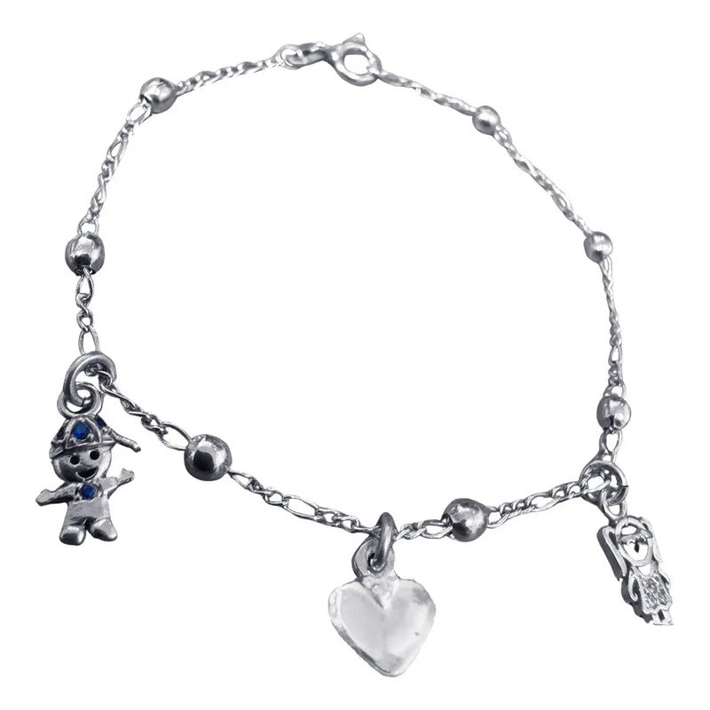 Pulseira Prata 925 Bolinha 3mm - Pingentes Menino E Menina