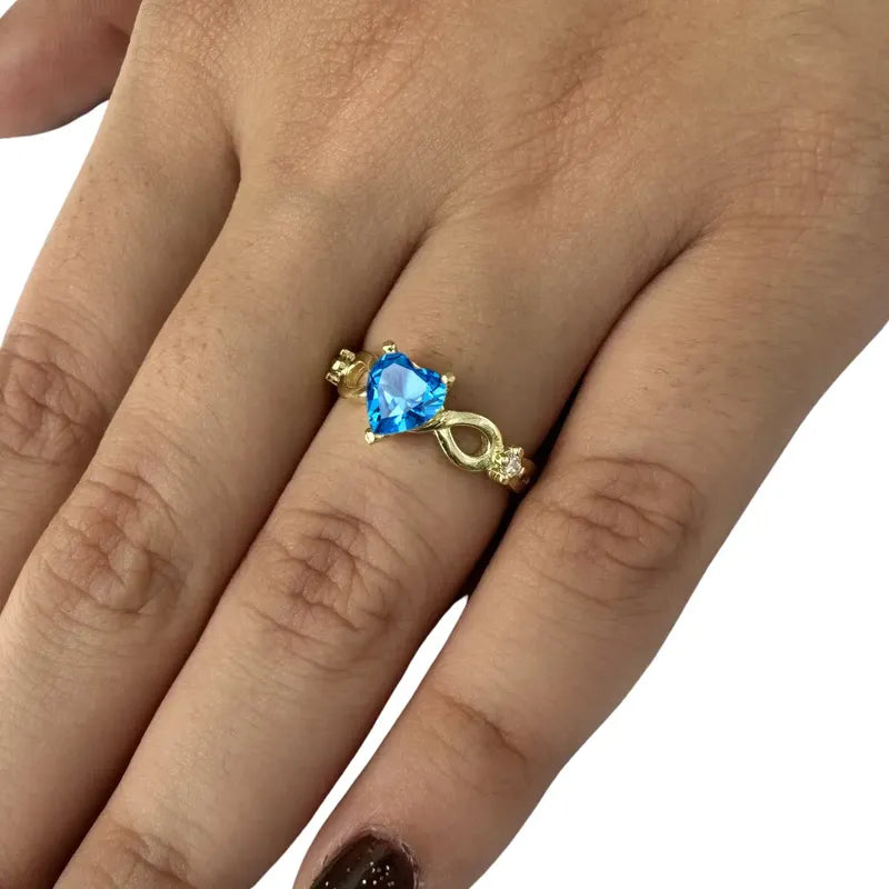 Anel Prata 925 Dourada 18k Infinito Amor Coração - Topázio