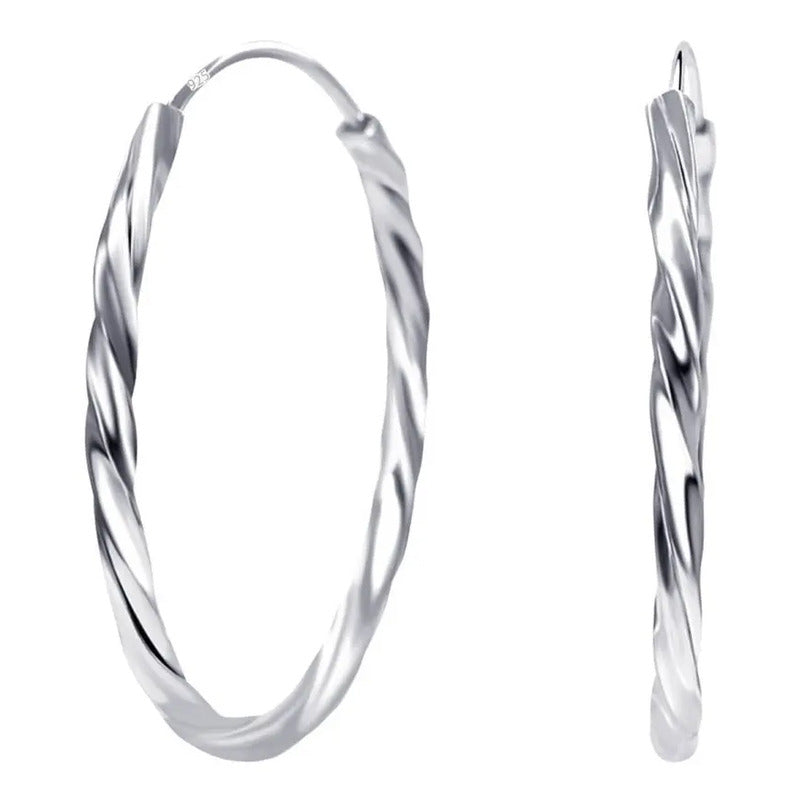 Brinco Argola Pequena De Prata 925 Redonda - 27mm Torcido Prata