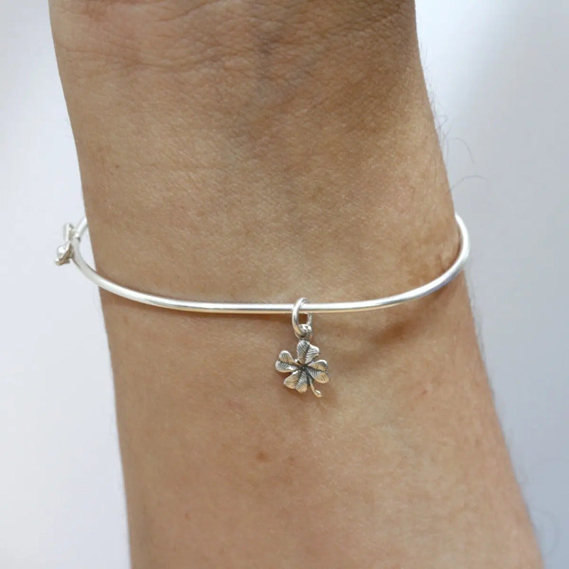 Pulseira Bracelete Rígido Prata 925 - Trevo Da Sorte 19 Cm