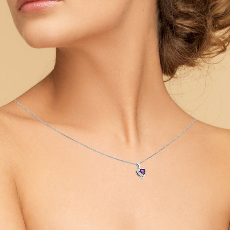 Kit de Anillo y Collar de Plata 925 Corazón de Amatista de Lujo - Exclusivo