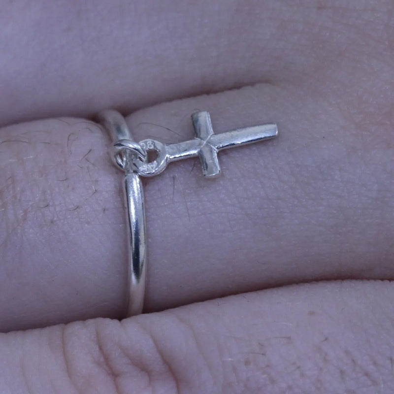 Anel Prata 925 Pingente Crucifixo Cruz - Tamanhos Exclusivos