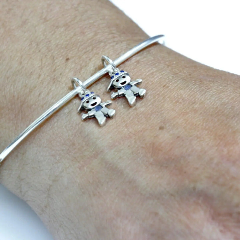 925 Silver Rigid Bracelet - 2 Boys Pendants