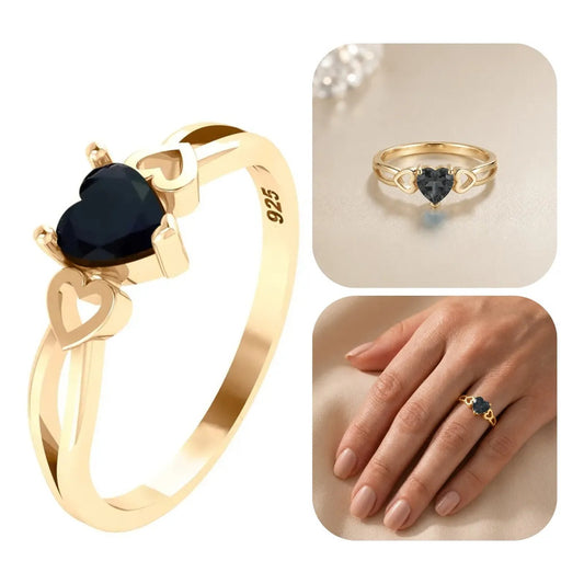 Anel Eterno Coração Prata 925 Dourada Ouro 18k  Onix
