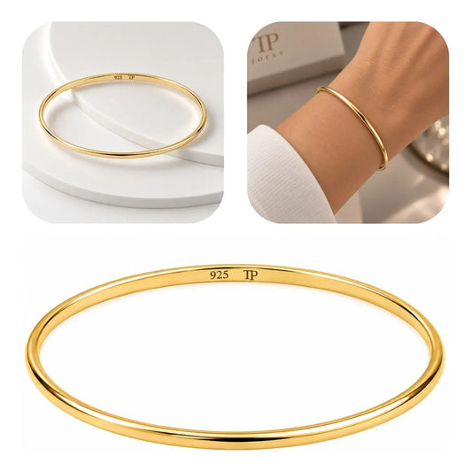 Pulseira Bracelete Liso Prata 925 Dourada 18k Maciço 7 Cm